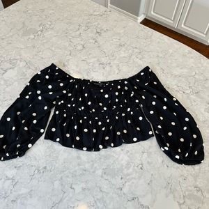 Black and white polka dot long sleeve peplum crop top J Crew size L